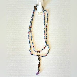 1928 Multicolor Beaded butterfly charm layered lariat Necklace